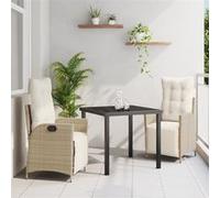 vidaXL Ensemble de Salle à Manger de Jardin de 3 Pièces Beige en Rattan Poly 3380554 Beige G