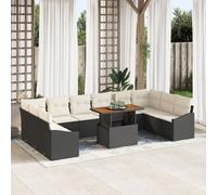 Vidaxl Ensemble De Salle À Manger Jardin 11 Pièces Avec Coussins En Noir En Poly Rotin Acacia