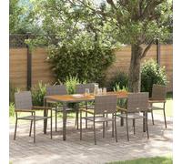 vidaXL Ensemble de jardin pour repas, 7 pièces, gris, en résine tressée