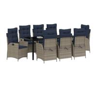 vidaXL Ensemble de Salle à Manger pour Jardin 9 pcs Gris et Noir Rotin, Ensemble Repas Moderne pour Jardin et terrasse, chaises ergonomiques, mobilier en rotin résistant, Dossier Ajustable