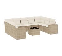 vidaXL Ensemble de salon de jardin 10 pièces avec coussins Beige Poly Rattan