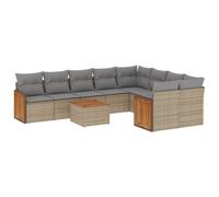 vidaXL Ensemble de salon de jardin 10 pièces avec coussins Beige Poly Rattan