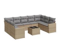 vidaXL Ensemble de salon de jardin 10 pièces avec coussins Poly Rattan Beige