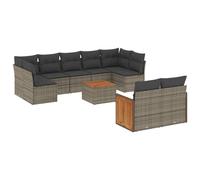 vidaXL Ensemble de salon de jardin 10 pièces avec coussins Gris Poly Rattan