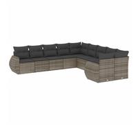 vidaXL Ensemble de salon de jardin 10 pièces avec coussins Gris Poly Rattan