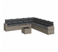 vidaXL Ensemble de salon de jardin 10 pièces avec coussins Gris Poly Rattan