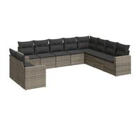vidaXL Ensemble de salon de jardin 10 pièces avec coussins Gris Poly Rattan
