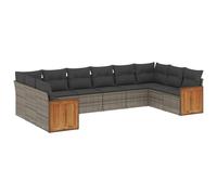 vidaXL Ensemble de salon de jardin 10 pièces avec coussins Gris Poly Rattan