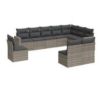 vidaXL Ensemble de salon de jardin 10 pièces avec coussins Gris Poly Rattan