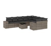 vidaXL Ensemble de salon de jardin 10 pièces avec coussins Gris Poly Rattan