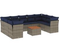 vidaXL Ensemble de salon de jardin 10 pièces avec coussins Gris Poly Rattan