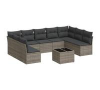 vidaXL Ensemble de salon de jardin 10 pièces avec coussins – Gris Poly Rattan