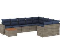 vidaXL Ensemble de salon de jardin 10 pièces avec coussins Gris Poly Rattan