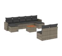 vidaXL Ensemble de salon de jardin 10 pièces avec coussins Gris Poly Rattan