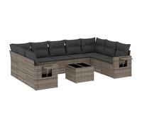 vidaXL – Ensemble de salon de jardin 10 pièces avec coussins Gris Poly Rattan