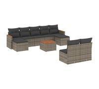 vidaXL Ensemble de salon de jardin 10 pièces avec coussins Gris Poly Rattan