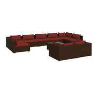 vidaXL Ensemble de salon de jardin 10 pièces avec coussins Marron Poly Rattan