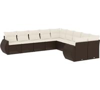 vidaXL Ensemble de salon de jardin 10 pièces avec coussins Marron Poly Rattan