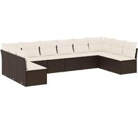 vidaXL Ensemble de salon de jardin 10 pièces avec coussins Poly Rattan Marron