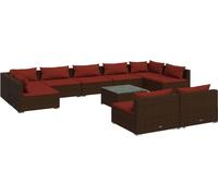 vidaXL Ensemble de salon de jardin 10 pièces avec coussins Marron Poly Rattan
