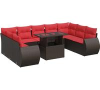 vidaXL Ensemble de salon de jardin 10 pièces avec coussins Marron Poly rotin Acacia