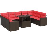 vidaXL Ensemble de salon de jardin 10 pièces avec coussins Marron Poly rotin Acacia
