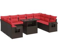 vidaXL Ensemble de salon de jardin 10 pièces avec coussins Marron Poly rotin Acacia