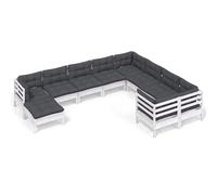 vidaXL Ensemble de salon de jardin 10 pièces avec coussins Pin blanc