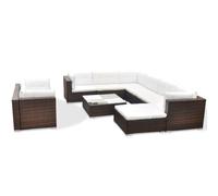 vidaXL Ensemble de salon de jardin 10 pièces avec coussins Poly rotin brun