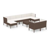 vidaXL Ensemble de salon de jardin 10 pièces avec coussins Poly rotin brun