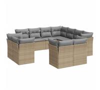 vidaXL Ensemble de salon de jardin 11 pièces avec coussins Beige Poly Rattan