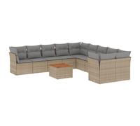 vidaXL Ensemble de salon de jardin 11 pièces avec coussins Beige Poly Rattan