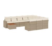 vidaXL Ensemble de salon de jardin 11 pièces avec coussins Beige Poly Rattan