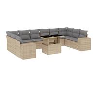 vidaXL Ensemble de salon de jardin 11 pièces avec coussins Beige Poly Rattan