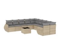 vidaXL Ensemble de salon de jardin 11 pièces en résine tressée (Poly Rattan) Beige avec coussins