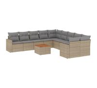 vidaXL Ensemble de salon de jardin 11 pièces avec coussins Beige Poly Rattan