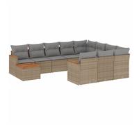 vidaXL Ensemble de salon de jardin 11 pièces avec coussins Beige Poly Rattan