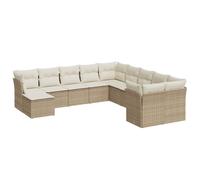 vidaXL Ensemble de salon de jardin 11 pièces avec coussins Beige Poly Rattan