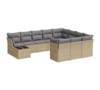 vidaXL Ensemble de salon de jardin 11 pièces avec coussins Beige Poly Rattan
