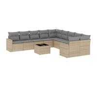 vidaXL Ensemble de salon de jardin 11 pièces avec coussins Beige Poly Rattan