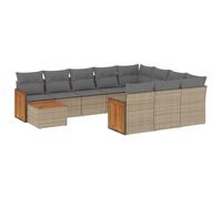 vidaXL Ensemble salon de jardin 11 pièces modulable – résine tressée, coussins, beige