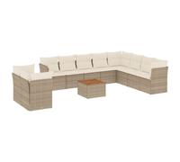 vidaXL Ensemble de salon de jardin 11 pièces avec coussins Beige Poly Rattan