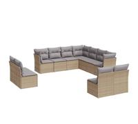 vidaXL Ensemble de salon de jardin 11 pièces avec coussins Beige Poly Rattan