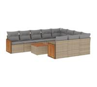 vidaXL Ensemble de salon de jardin 11 pièces avec coussins Beige Poly Rattan