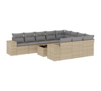 vidaXL Ensemble de salon de jardin 11 pièces avec coussins Beige Poly Rattan
