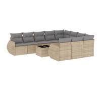 vidaXL Ensemble de salon de jardin 11 pièces avec coussins Beige Poly Rattan
