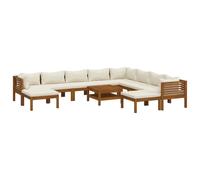 vidaXL Ensemble de salon de jardin 11 pièces avec coussins Crème Bois massif Acacia
