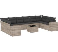 vidaXL Ensemble de salon de jardin 11 pièces en résine tressée poly rotin avec coussins gris clair