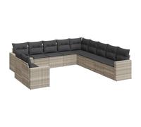 vidaXL Ensemble de salon de jardin 11 pièces avec coussins gris clair Poly rotin
