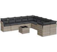 vidaXL Ensemble de salon de jardin 11 pièces avec coussins gris clair Poly rotin